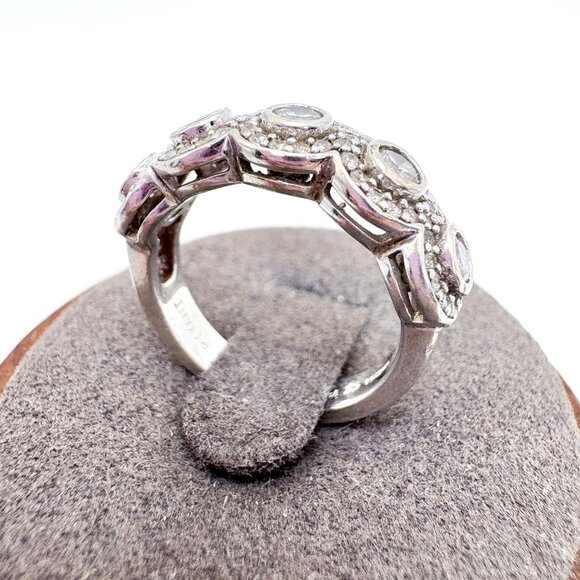 VTG Ritani Solid Sterling Silver 925 CZ Halo Tapered Band Ring Size 5 - Picture 4 of 11